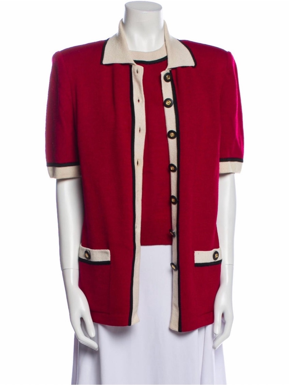 St. John Collection Red Short-Sleeve Knit Cream and Black Piping Set – Sz. M - Picture 2 of 5